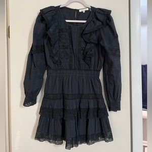LoveShackFancy Black Paris Ling Sleeve Tiered Mini Dress - size small